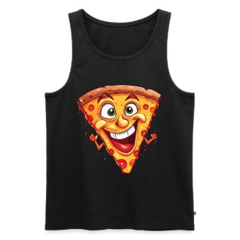 Pizza Pizza Slice Face Laughs Pizzeria Funny - Men's Premium Organic Tank Top - black - Front - AI Model Male 178 light (178cm)