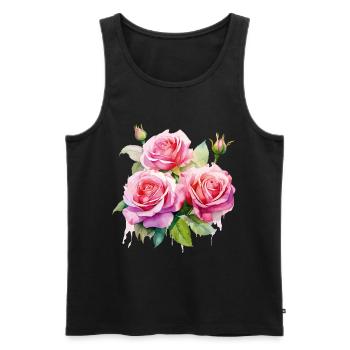Roses Rose Blossom Flowers Pink Pink Floral Pattern - Men's Premium Organic Tank Top - black - Front - AI Model Male 178 light (178cm)
