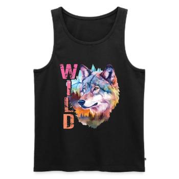 Wolf Wild Wolf Head Nature Wilderness Forest Trees Art - Men's Premium Organic Tank Top - black - Front - AI Model Male 178 light (178cm)