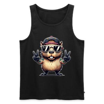 Capybara Peacezeichen - Männer Premium Bio Tank Top - Schwarz - Vorne - Michal (187cm)
