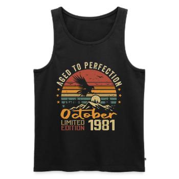 Vintage October 1981 - October 1981 Retro Gift - Men's Premium Organic Tank Top - black - Front - AI Model Male 178 light (178cm)