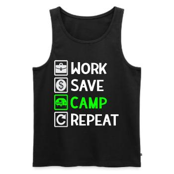 Work, Save, Camp, Repeat - Camping Spruch - Men's Premium Organic Tank Top - black - Front - Michal (187cm)