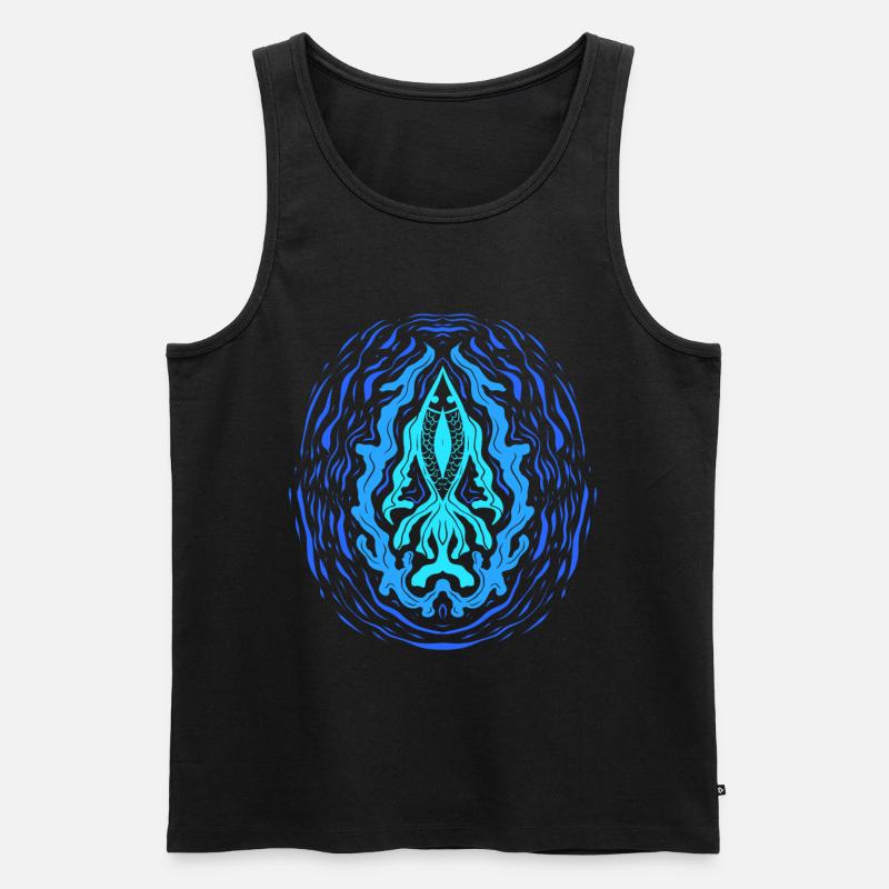 "AQUA" ~ Psychedelisches Fisch Muster - Männer Premium Bio Tank Top - Schwarz