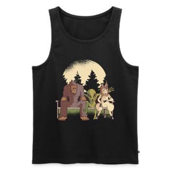 Créatures Alien Unicorn Bigfoot sur le banc - Débardeur bio Premium Homme - noir - Devant - AI Model Male 178 light (178cm)