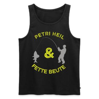 Petri Heil et son gros pêcheur - Débardeur bio Premium Homme - noir - Devant - AI Model Male 178 light (178cm)