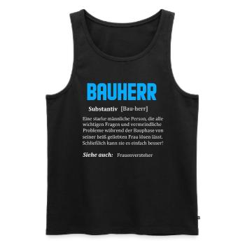 Bauherr lustiger cooler Spruch Beschreibung - Männer Premium Bio Tank Top - Schwarz - Vorne - Michal (187cm)