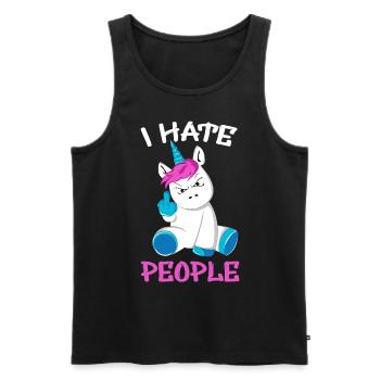 Licorne je déteste les gens doigts puants - Débardeur bio Premium Homme - noir - Devant - Michal (187cm)