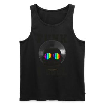 Funk and Soul Afro Disque Vinyle Cool Rétro - Débardeur bio Premium Homme - noir - Devant - AI Model Male 178 light (178cm)
