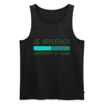 Je réfléchis chargement en cours - Débardeur bio Premium Homme - noir - Devant - AI Model Male 178 light (178cm)