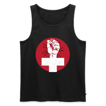 Feminist with a raised fist - Men's Premium Organic Tank Top - black - Front - AI Model Male 178 light (178cm)