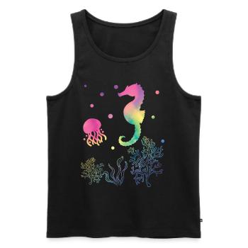 Hippocampe et méduse couleurs arc-en-ciel - Débardeur bio Premium Homme - noir - Devant - AI Model Male 178 light (178cm)