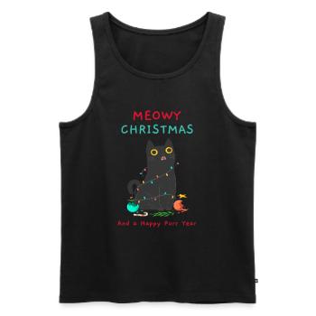 Chat Drôle Noël Meowy Cat Kitty - Débardeur bio Premium Homme - noir - Devant - Michal (187cm)