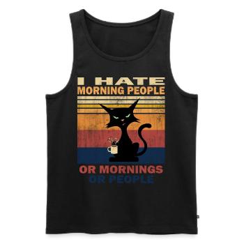 I hate Morning People Cat Cat with Morning Coffee - Men's Premium Organic Tank Top - black - Front - AI Model Male 178 light (178cm)