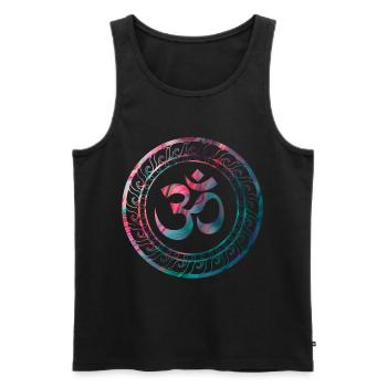 Om Ohm Aum Buddhism Symbole Yoga Sanskrit - Débardeur bio Premium Homme - noir - Devant - AI Model Male 178 light (178cm)