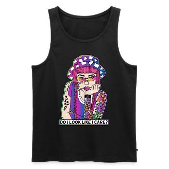 POP-ART COMIC TATTOO GIRL LIKE I CARE? - Männer Premium Bio Tank Top - Schwarz - Vorne - AI Model Male 178 light (178cm)