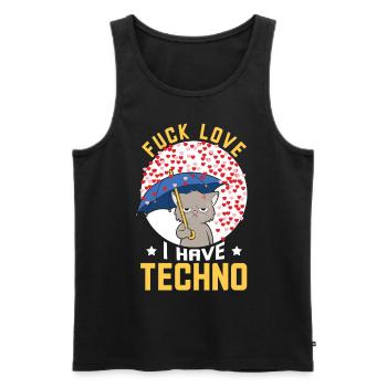 TECHNO FUCK LOVE I HAVE TECHNO CAT - Männer Premium Bio Tank Top - Schwarz - Vorne - Michal (187cm)