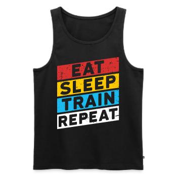 TRAIN | MANGEZ LE TRAIN DE SOMMEIL RÉPÉTER - Débardeur bio Premium Homme - noir - Devant - AI Model Male 178 light (178cm)