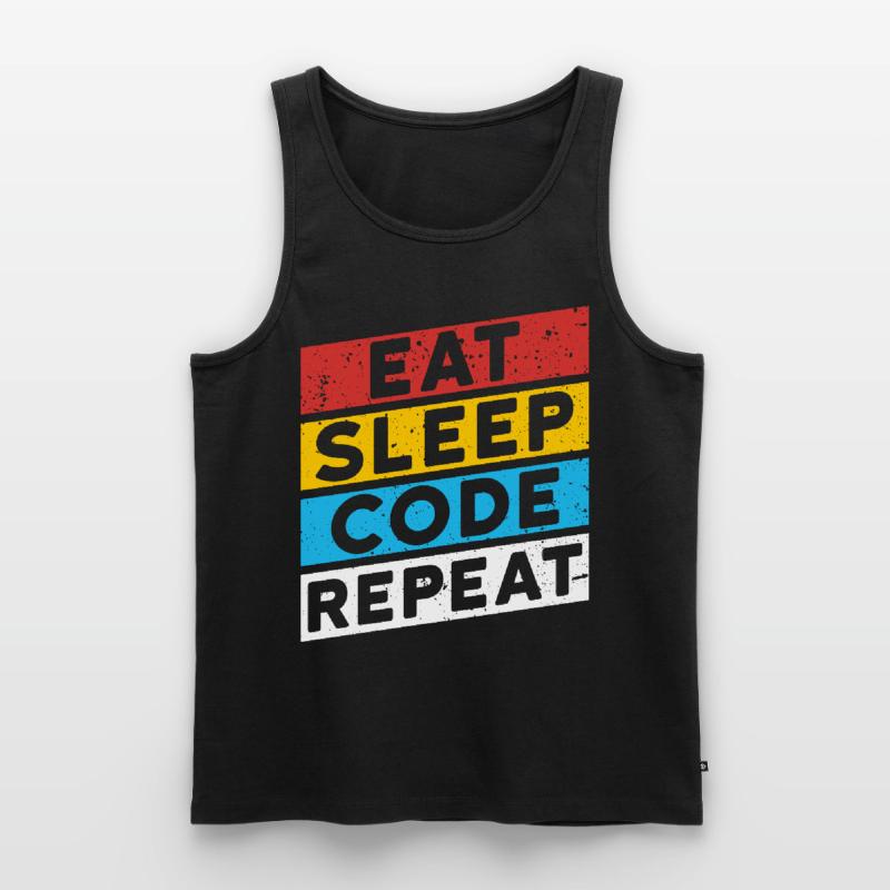 CODE CODER CODAGE Disant | RÉPÉTER LE CODE EAT SLEEP Débardeur bio Premium Homme