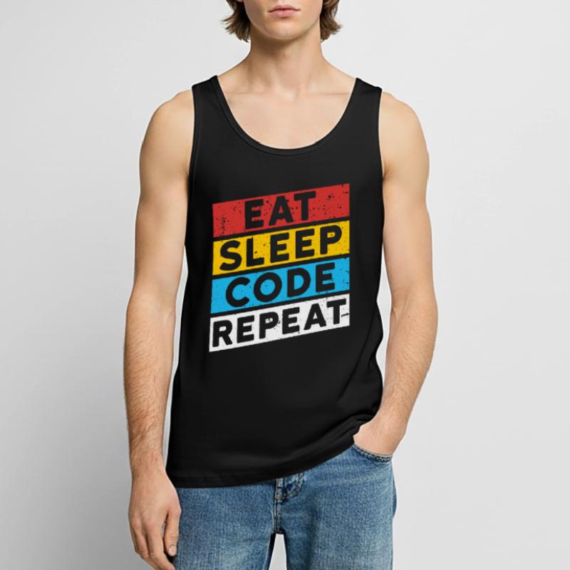 CODE CODER CODAGE Disant | RÉPÉTER LE CODE EAT SLEEP Débardeur bio Premium Homme