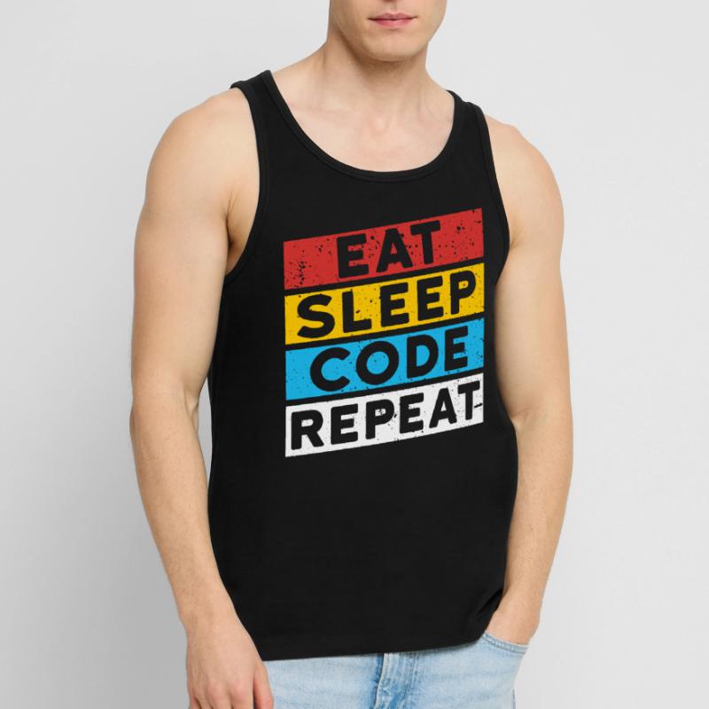 CODE CODER CODAGE Disant | RÉPÉTER LE CODE EAT SLEEP Débardeur bio Premium Homme