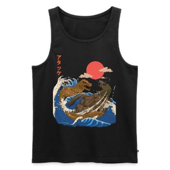 Dino - Giant Tortoise Fight - Retro Japan Style - Men's Premium Organic Tank Top - black - Front - AI Model Male 178 light (178cm)