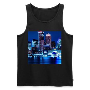Großstadt Skyline bei Nacht - Männer Premium Bio Tank Top - Schwarz - Vorne - Michal (187cm)