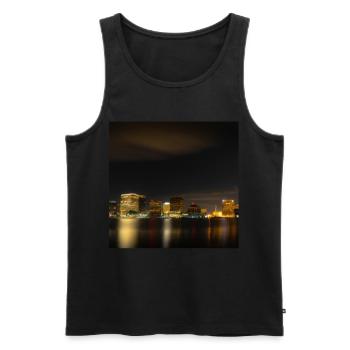 Großstadt Skyline bei Nacht - Männer Premium Bio Tank Top - Schwarz - Vorne - Michal (187cm)
