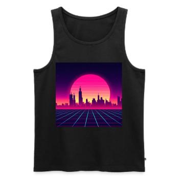Style vague rétro avec coucher de soleil - Débardeur bio Premium Homme - noir - Devant - Michal (187cm)