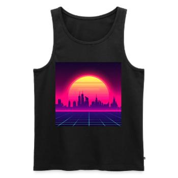Style vague rétro avec coucher de soleil - Débardeur bio Premium Homme - noir - Devant - Michal (187cm)