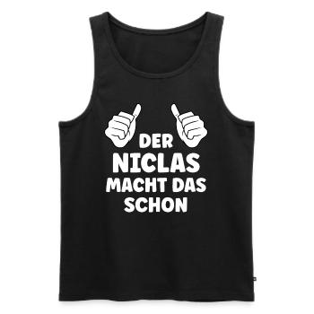 Niclas Lustiger Spruch Vorname Name Niclas - Männer Premium Bio Tank Top - Schwarz - Vorne - Michal (187cm)