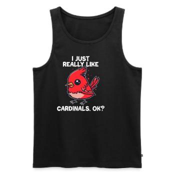 Cardinal Rouge Cardinal Rouge J’aime Cardinaux Kawaii - Débardeur bio Premium Homme - noir - Devant - AI Model Male 178 light (178cm)