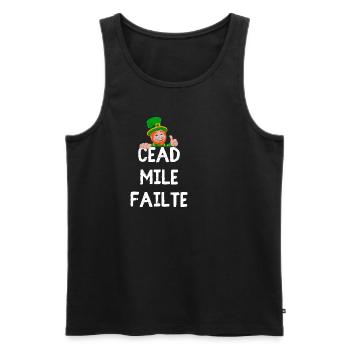 « Céad Míle Fáilte : Leprechaun Pride & Luck Tee » - Débardeur bio Premium Homme - noir - Devant - Michal (187cm)
