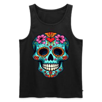 Herz und floraler Zuckerschädel – Festliches Kunstwerk - Männer Premium Bio Tank Top - Schwarz - Vorne - Michal (187cm)