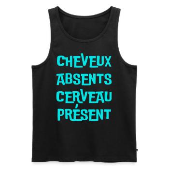 cheveux absents, cerveau présent - Débardeur bio Premium Homme - noir - Devant - AI Model Male 178 light (178cm)
