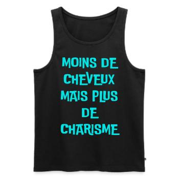 moins de cheveux, plus de charisme - Débardeur bio Premium Homme - noir - Devant - AI Model Male 178 light (178cm)
