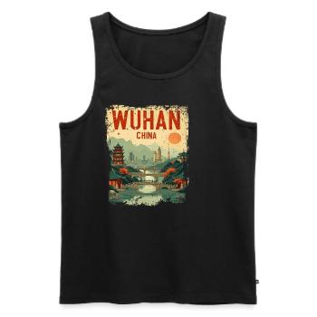 Visit Wuhan Hubei Province China Retro - Men's Premium Organic Tank Top - black - Front - AI Model Male 178 light (178cm)