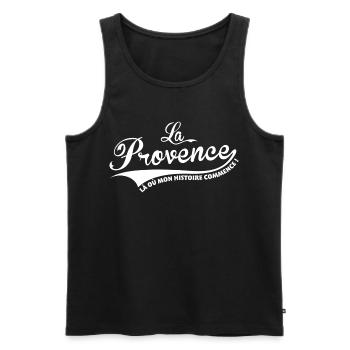 La Provence, là où mon histoire commence ! - Débardeur bio Premium Homme - noir - Devant - AI Model Male 178 light (178cm)
