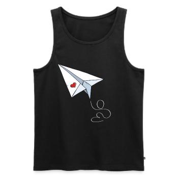 Avion en papier avec coeur - Amour - Voyage - Vol - Débardeur bio Premium Homme - noir - Devant - Michal (187cm)