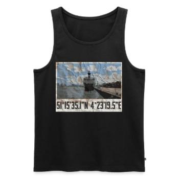 Conception du port d’Anvers avec coordonnées géographiques - Débardeur bio Premium Homme - noir - Devant - Michal (187cm)