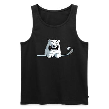 Ours polaire cool avec un bâton de hockey I Hockey - Débardeur bio Premium Homme - noir - Devant - Michal (187cm)