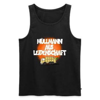 MÜLLMANN AUS LEIDENSCHAFT - Männer Premium Bio Tank Top - Schwarz - Vorne - Michal (187cm)
