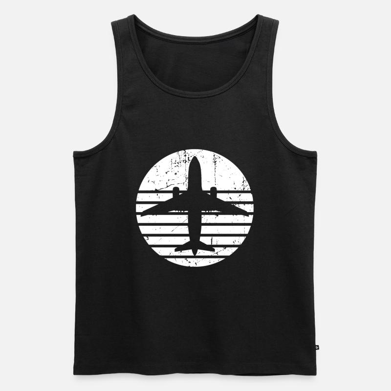 Flugzeug Silhouette mit Retro Line Design - Männer Premium Bio Tank Top - Schwarz