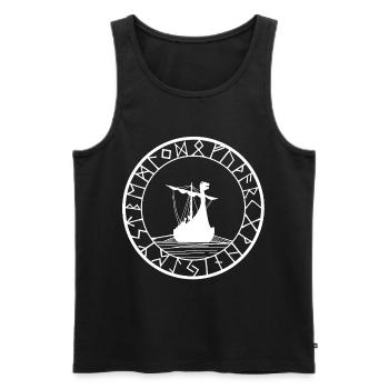 Drakkar viking blanc et boussole - Débardeur bio Premium Homme - noir - Devant - Michal (187cm)