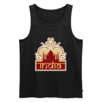 Inde Voyage Souvenir Autocollant Badge Drapeau Indien - Débardeur bio Premium Homme - noir - Devant - AI Model Male 178 light (178cm)