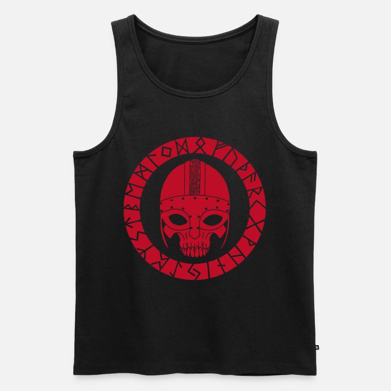 Rotes Wikinger-Todeskopf - Männer Premium Bio Tank Top - Schwarz