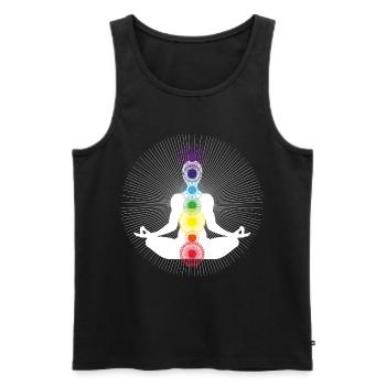 yoga chakra blanc om énergie zen arc en ciel - Débardeur bio Premium Homme - noir - Devant - AI Model Male 178 light (178cm)