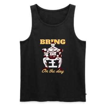 Drôle de gym Motivationnel Citation Lettrage Typographie - Débardeur bio Premium Homme - noir - Devant - AI Model Male 178 light (178cm)