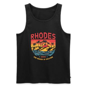 Design Rhodes Greece avec palmiers et plage - Débardeur bio Premium Homme - noir - Devant - AI Model Male 178 light (178cm)