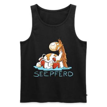 Seepferd im Urlaub I Comic Wortspiel Pferd - Männer Premium Bio Tank Top - Schwarz - Vorne - AI Model Male 178 light (178cm)