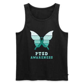 Butterfly Ptsd Awareness Teal Ribbon - Men's Premium Organic Tank Top - black - Front - AI Model Male 178 light (178cm)